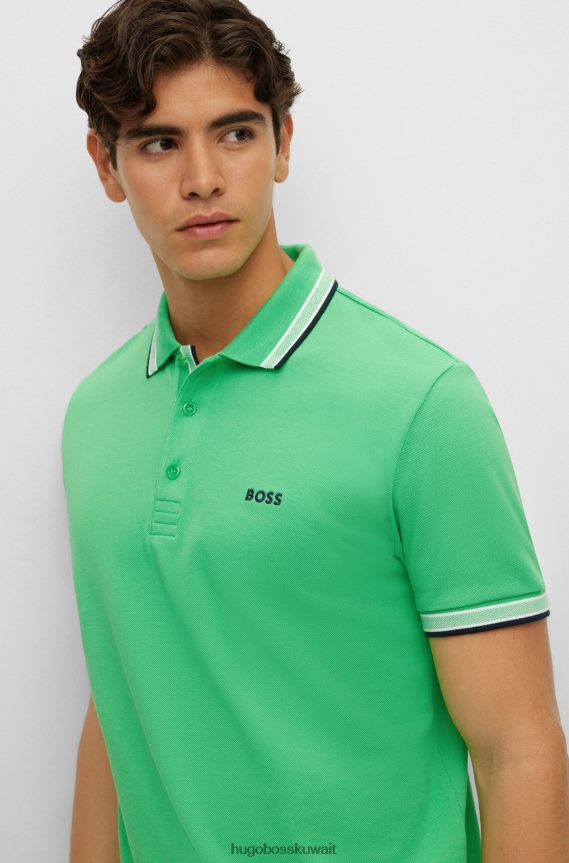 4TFNJN1208 اخضر فاتح Hugo Boss قميص بولو من القطن العضوي هوغو باللون الأخضر الفاتح مع شعار منحني
