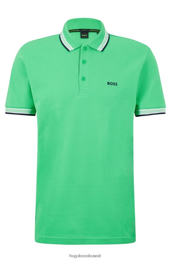4TFNJN1208 اخضر فاتح Hugo Boss قميص بولو من القطن العضوي هوغو باللون الأخضر الفاتح مع شعار منحني