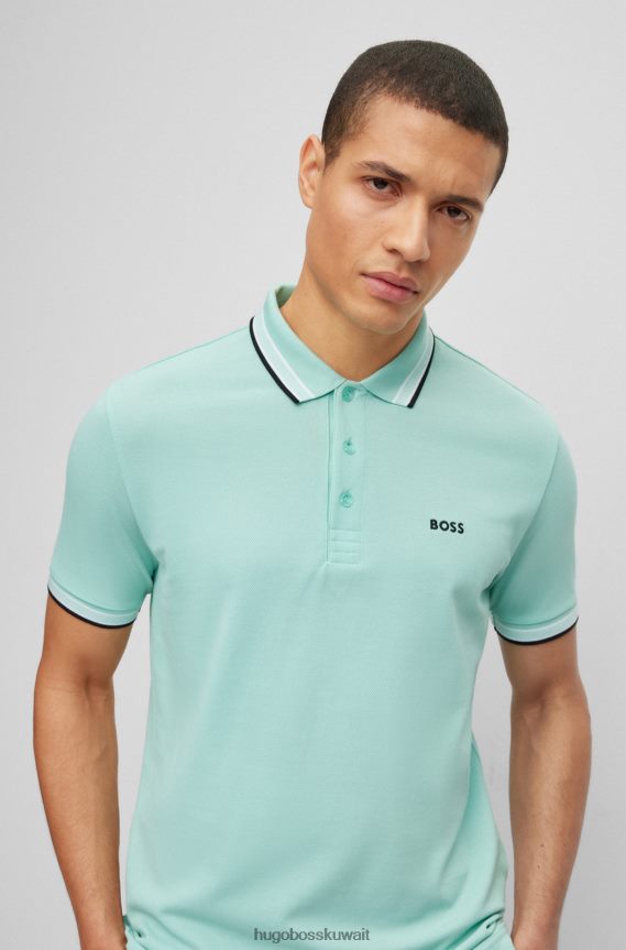 4TFNJN1210 اخضر فاتح Hugo Boss قميص بولو من القطن العضوي من Hugo مع شعار منحني باللون الأخضر الفاتح