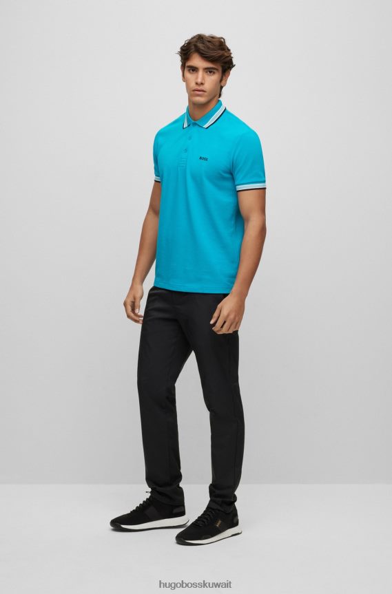 4TFNJN1212 الفيروز Hugo Boss قميص بولو من القطن العضوي باللون الفيروزي مع شعار هوغو منحني