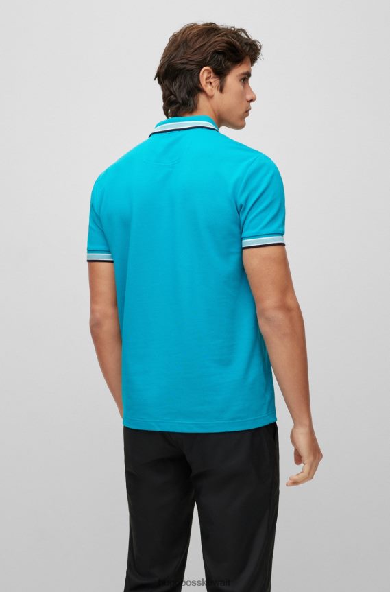 4TFNJN1212 الفيروز Hugo Boss قميص بولو من القطن العضوي باللون الفيروزي مع شعار هوغو منحني