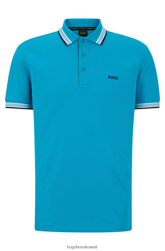 4TFNJN1212 الفيروز Hugo Boss قميص بولو من القطن العضوي باللون الفيروزي مع شعار هوغو منحني