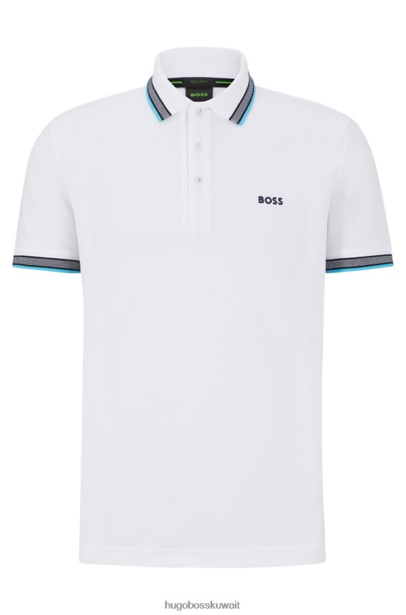 4TFNJN1213 أبيض Hugo Boss قميص بولو من القطن العضوي مع شعار منحني باللون الأبيض