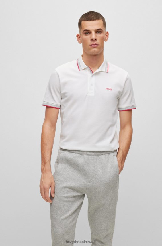 4TFNJN1214 أبيض Hugo Boss قميص بولو أبيض من القطن العضوي من هوغو مع شعار منحني