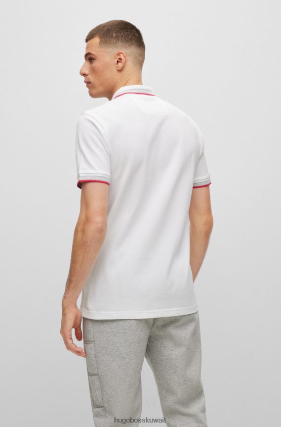 4TFNJN1214 أبيض Hugo Boss قميص بولو أبيض من القطن العضوي من هوغو مع شعار منحني