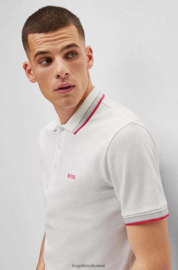 4TFNJN1214 أبيض Hugo Boss قميص بولو أبيض من القطن العضوي من هوغو مع شعار منحني