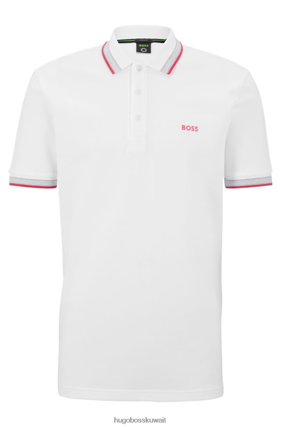 4TFNJN1214 أبيض Hugo Boss قميص بولو أبيض من القطن العضوي من هوغو مع شعار منحني