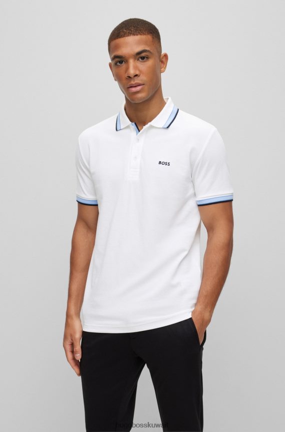 4TFNJN1215 أبيض Hugo Boss قميص بولو من القطن العضوي باللون الأبيض من Hugo مع شعار منحني