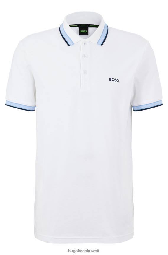4TFNJN1215 أبيض Hugo Boss قميص بولو من القطن العضوي باللون الأبيض من Hugo مع شعار منحني