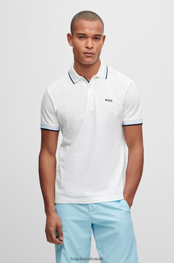 4TFNJN1216 أبيض Hugo Boss قميص بولو من القطن العضوي من Hugo مع شعار منحني باللون الأبيض