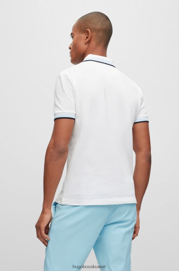 4TFNJN1216 أبيض Hugo Boss قميص بولو من القطن العضوي من Hugo مع شعار منحني باللون الأبيض