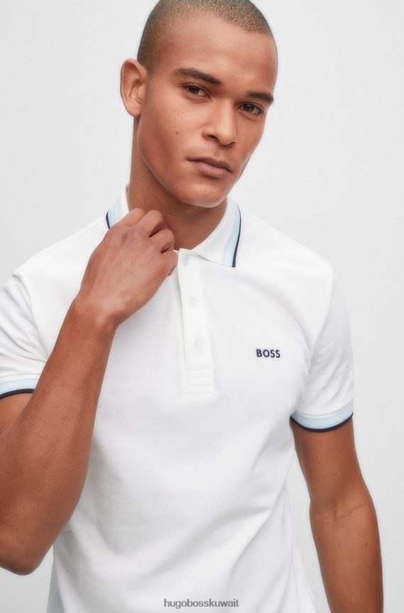 4TFNJN1216 أبيض Hugo Boss قميص بولو من القطن العضوي من Hugo مع شعار منحني باللون الأبيض