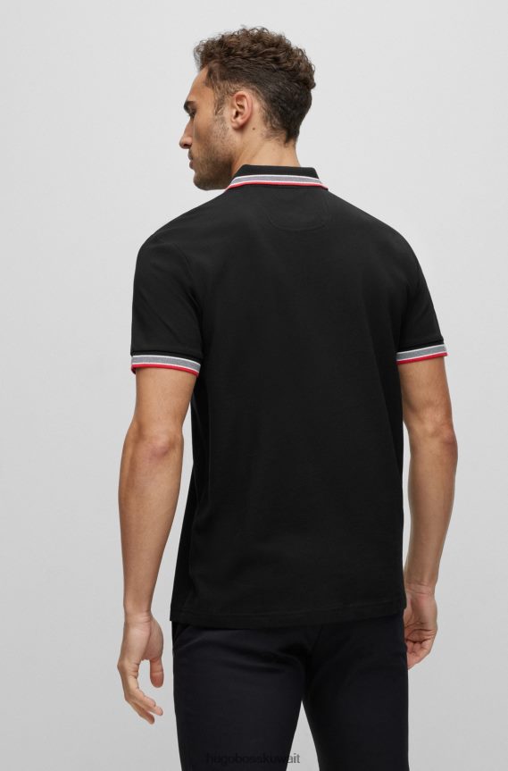 4TFNJN1219 أسود Hugo Boss قميص بولو من القطن العضوي مع شعار منحني باللون الأسود