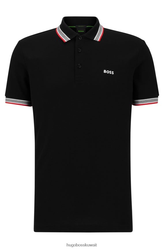 4TFNJN1219 أسود Hugo Boss قميص بولو من القطن العضوي مع شعار منحني باللون الأسود