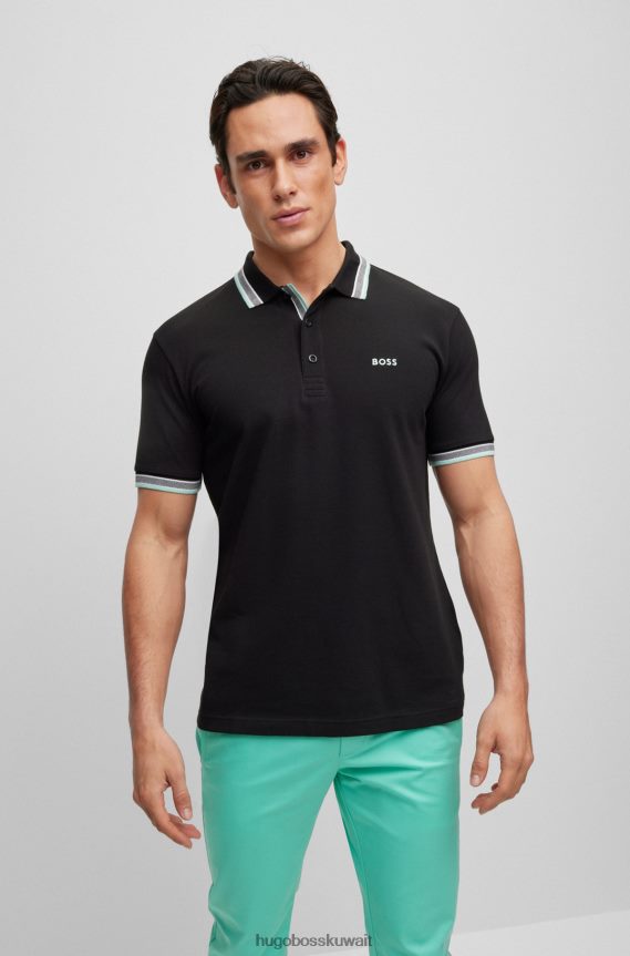 4TFNJN1220 أسود Hugo Boss قميص بولو من القطن العضوي من هوغو باللون الأسود مع شعار منحني