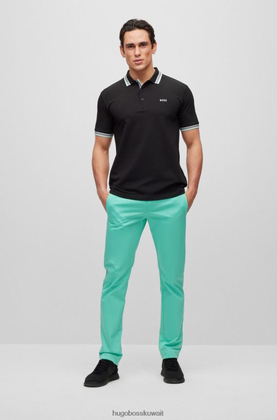 4TFNJN1220 أسود Hugo Boss قميص بولو من القطن العضوي من هوغو باللون الأسود مع شعار منحني