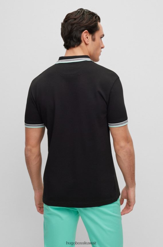 4TFNJN1220 أسود Hugo Boss قميص بولو من القطن العضوي من هوغو باللون الأسود مع شعار منحني
