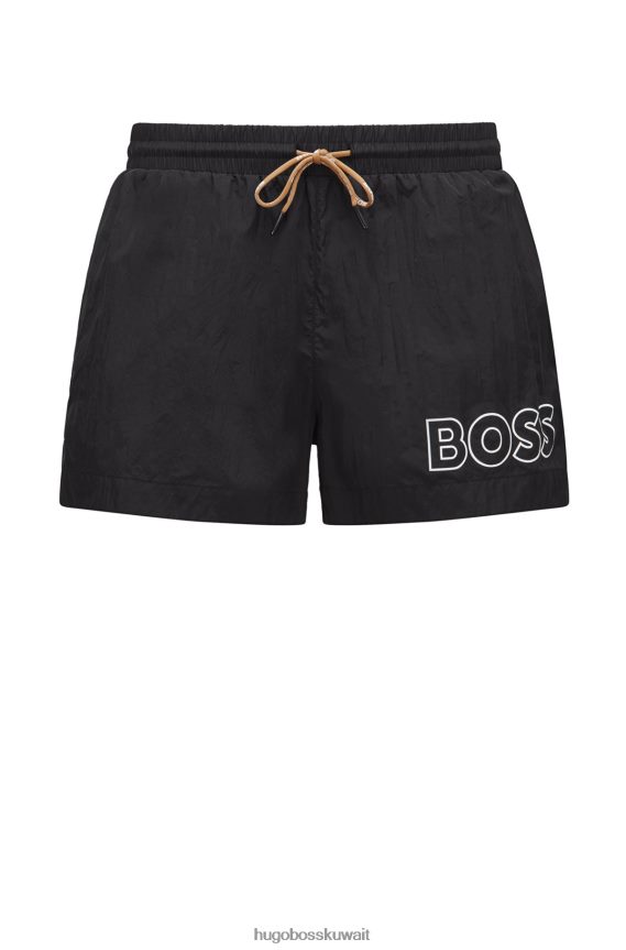 4TFNJN1221 أسود Hugo Boss هوغو شورت سباحة أسود سريع الجفاف مع شعار مخطط