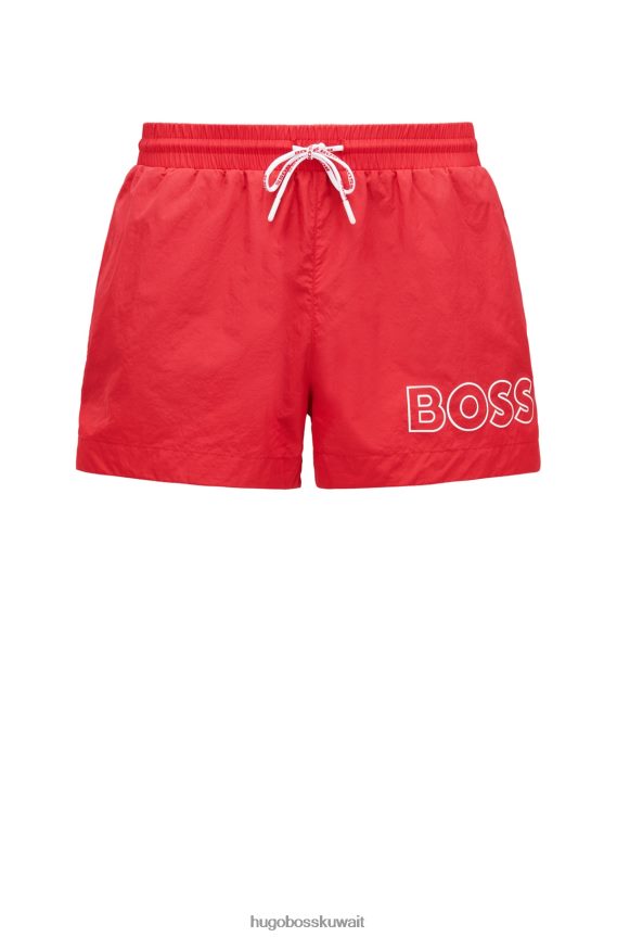 4TFNJN1222 أحمر فاتح Hugo Boss شورت سباحة سريع الجفاف من Hugo مع شعار مخطط باللون الأحمر الفاتح