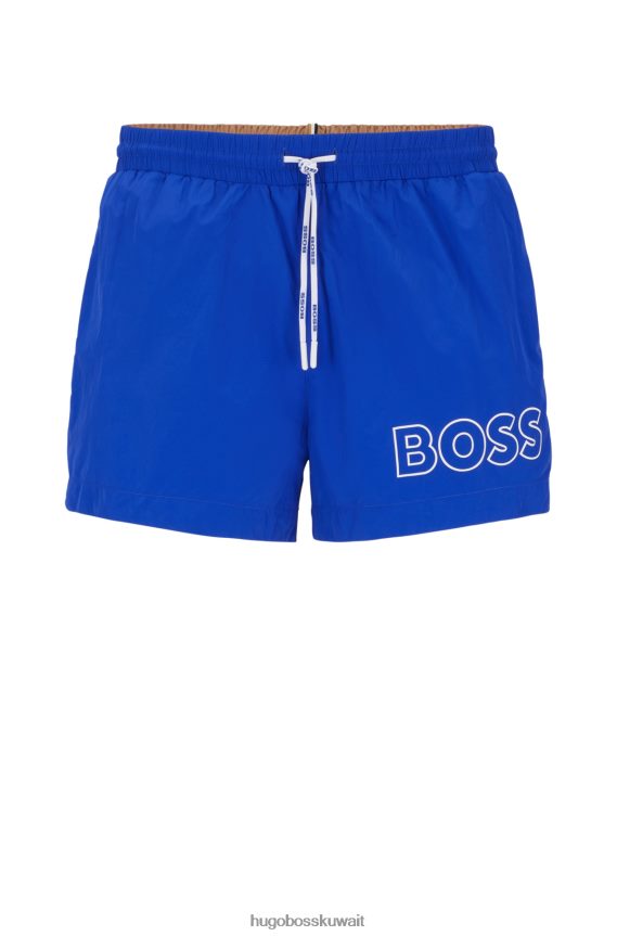 4TFNJN1224 أزرق Hugo Boss شورت سباحة أزرق سريع الجفاف مع شعار الخطوط العريضة هوغو