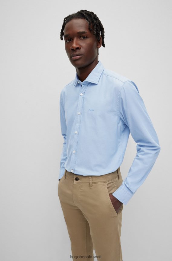 4TFNJN1227 أزرق فاتح Hugo Boss قميص Hugo باللون الأزرق الفاتح ذو المقاس العادي من قطن أكسفورد مع الشعار