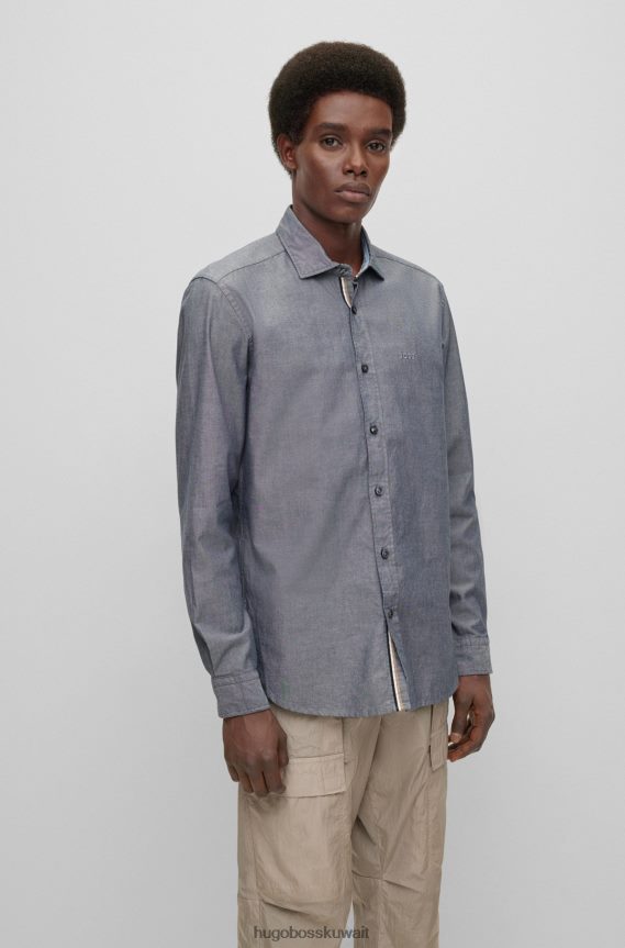 4TFNJN1228 أزرق غامق Hugo Boss قميص Hugo ذو المقاس العادي من قطن أكسفورد مع شعار باللون الأزرق الداكن