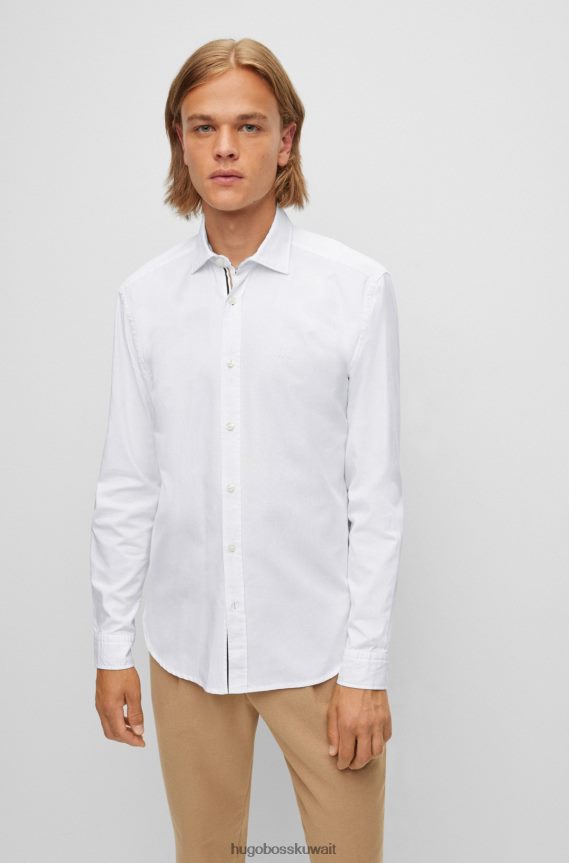 4TFNJN1229 أبيض Hugo Boss قميص بقصة عادية من قطن أكسفورد مع شعار هوغو باللون الأبيض