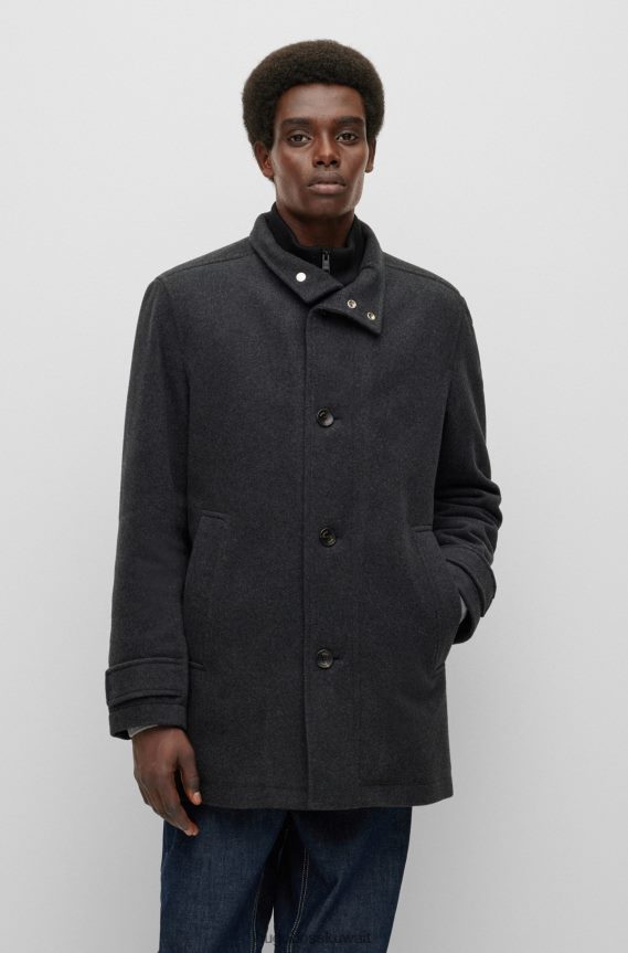 4TFNJN1235 رمادي Hugo Boss معطف مريح من مزيج الصوف الممزوج باللون الرمادي