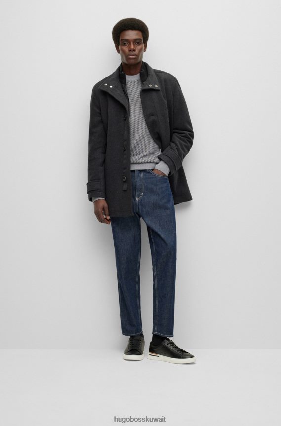 4TFNJN1235 رمادي Hugo Boss معطف مريح من مزيج الصوف الممزوج باللون الرمادي