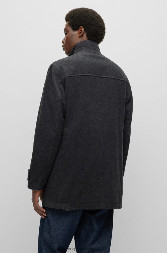 4TFNJN1235 رمادي Hugo Boss معطف مريح من مزيج الصوف الممزوج باللون الرمادي