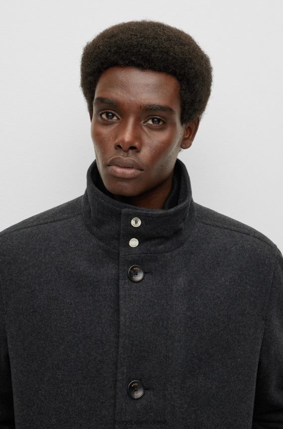 4TFNJN1235 رمادي Hugo Boss معطف مريح من مزيج الصوف الممزوج باللون الرمادي