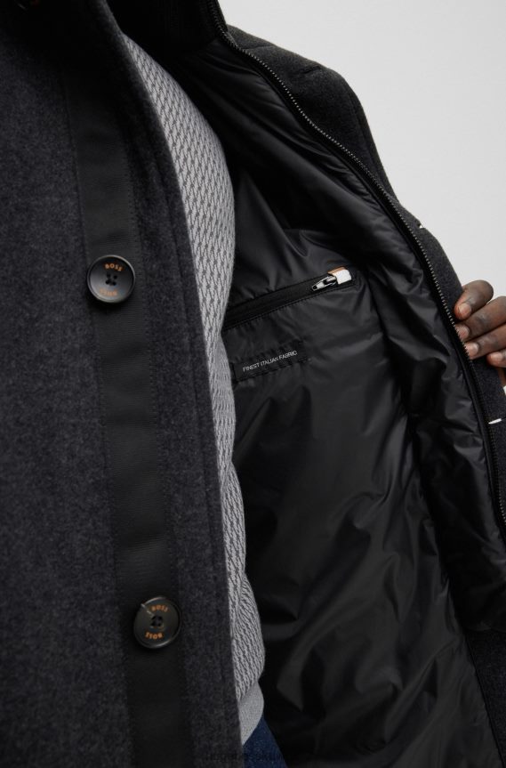 4TFNJN1235 رمادي Hugo Boss معطف مريح من مزيج الصوف الممزوج باللون الرمادي