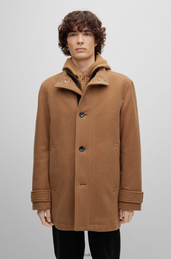 4TFNJN1236 اللون البيج Hugo Boss معطف بيج مريح في هوغو من مزيج الصوف