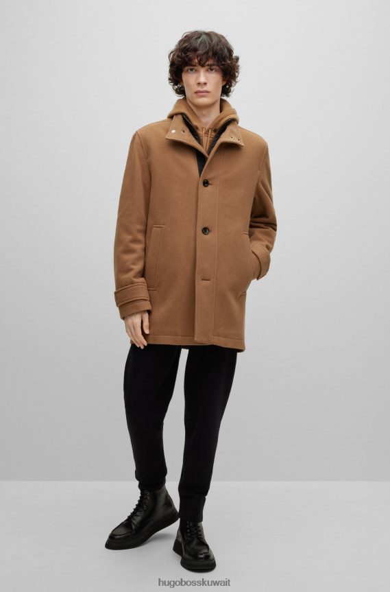 4TFNJN1236 اللون البيج Hugo Boss معطف بيج مريح في هوغو من مزيج الصوف