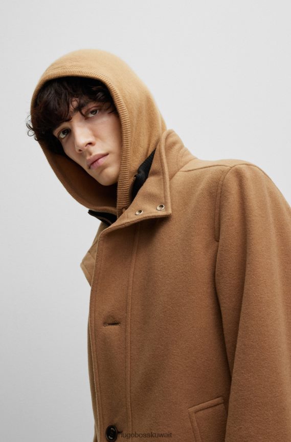 4TFNJN1236 اللون البيج Hugo Boss معطف بيج مريح في هوغو من مزيج الصوف