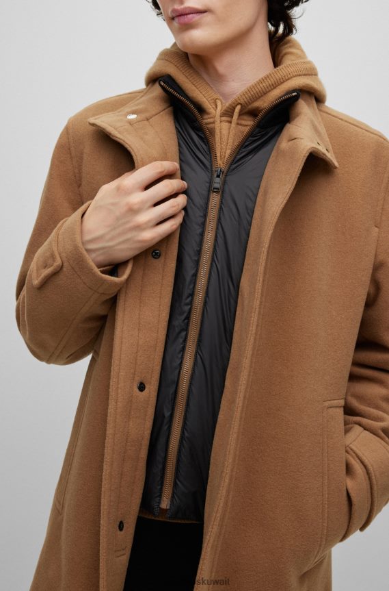 4TFNJN1236 اللون البيج Hugo Boss معطف بيج مريح في هوغو من مزيج الصوف