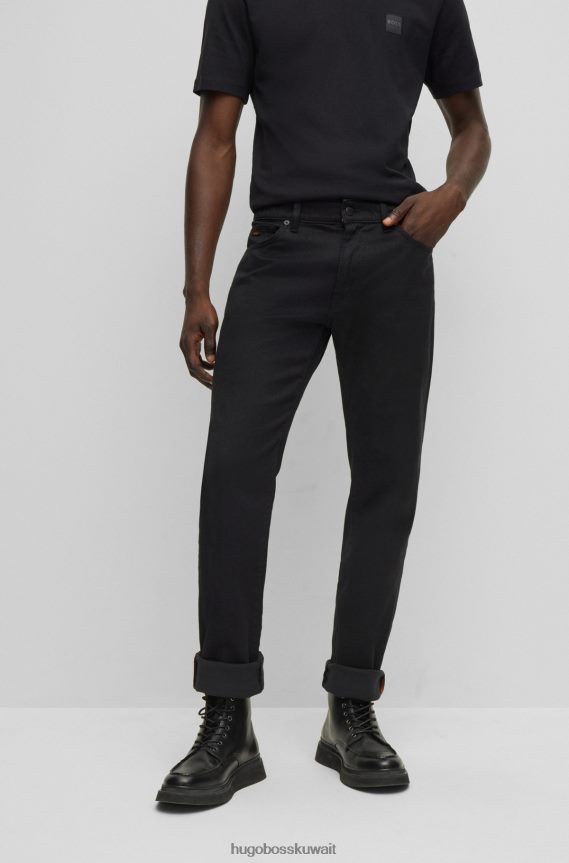 4TFNJN1237 أسود Hugo Boss جينز بقصة عادية باللون الأسود والأسود من قماش الدنيم المطاطي المريح باللون الأسود
