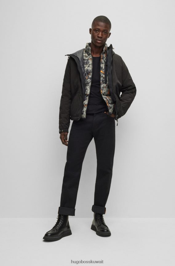 4TFNJN1237 أسود Hugo Boss جينز بقصة عادية باللون الأسود والأسود من قماش الدنيم المطاطي المريح باللون الأسود