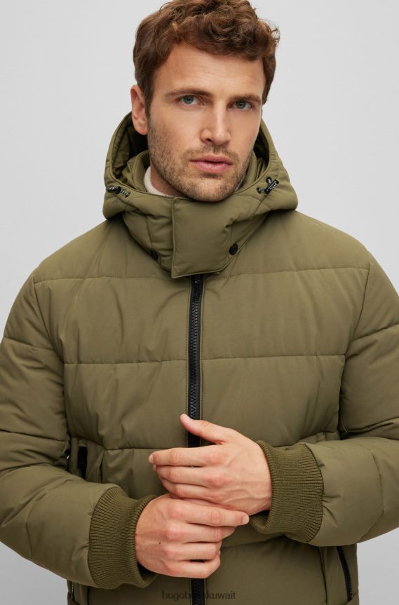 4TFNJN1240 أخضر Hugo Boss سترة هوغو مبطنة مقاومة للماء مع غطاء رأس قابل للفصل باللون الأخضر