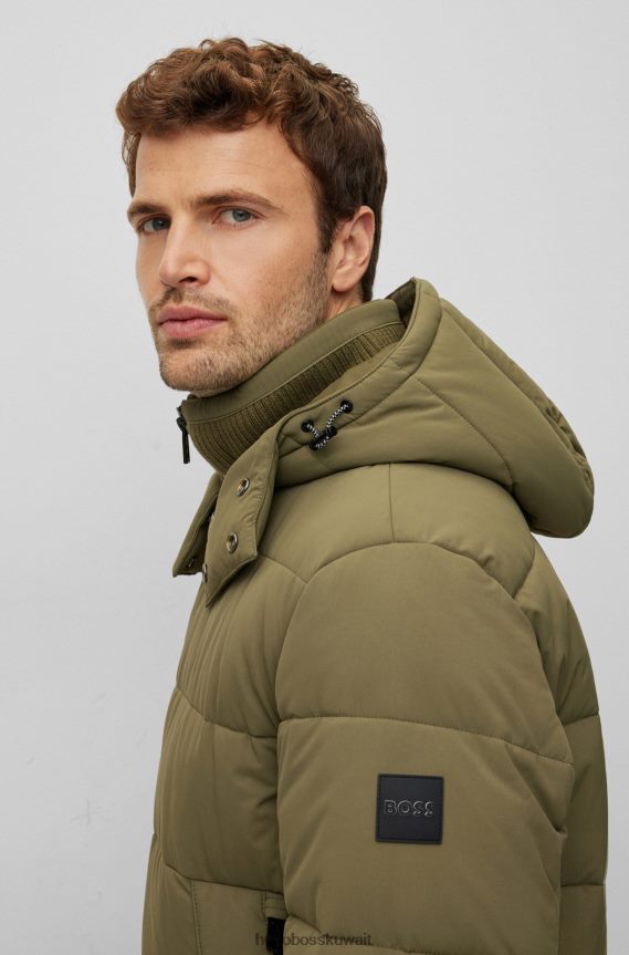 4TFNJN1240 أخضر Hugo Boss سترة هوغو مبطنة مقاومة للماء مع غطاء رأس قابل للفصل باللون الأخضر