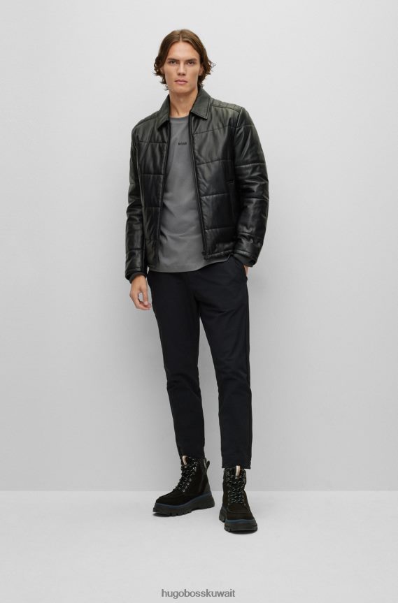 4TFNJN1241 أسود Hugo Boss سترة جلدية مبطنة مع بطانة بطباعة مموهة باللون الأسود