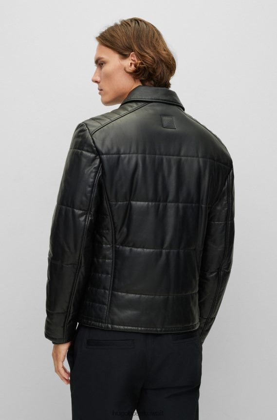 4TFNJN1241 أسود Hugo Boss سترة جلدية مبطنة مع بطانة بطباعة مموهة باللون الأسود