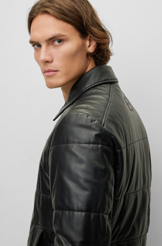 4TFNJN1241 أسود Hugo Boss سترة جلدية مبطنة مع بطانة بطباعة مموهة باللون الأسود