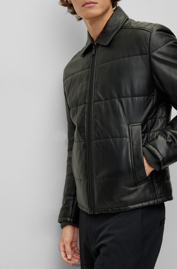 4TFNJN1241 أسود Hugo Boss سترة جلدية مبطنة مع بطانة بطباعة مموهة باللون الأسود