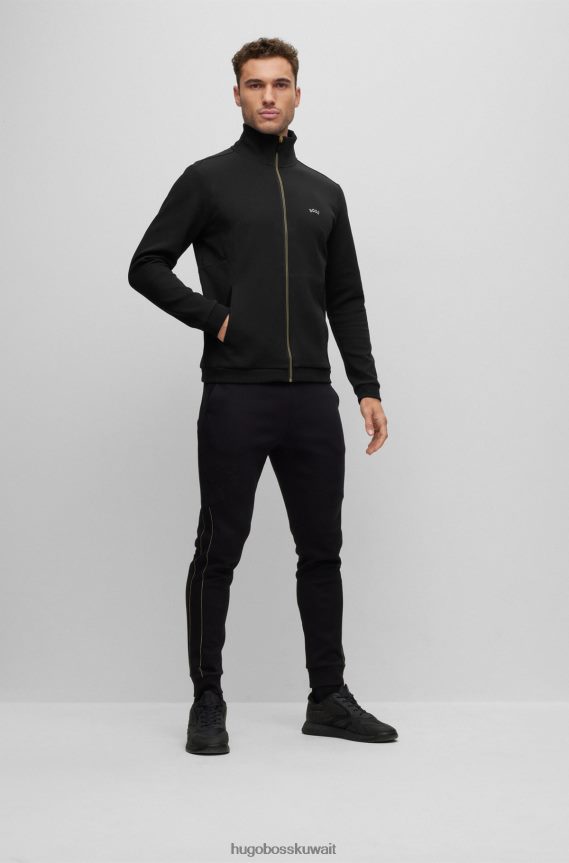 4TFNJN1242 أسود Hugo Boss سويت شيرت أسود بسحاب من مزيج القطن مع عمل فني موسمي