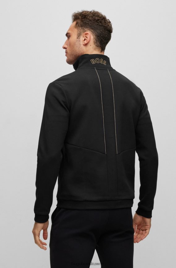 4TFNJN1242 أسود Hugo Boss سويت شيرت أسود بسحاب من مزيج القطن مع عمل فني موسمي