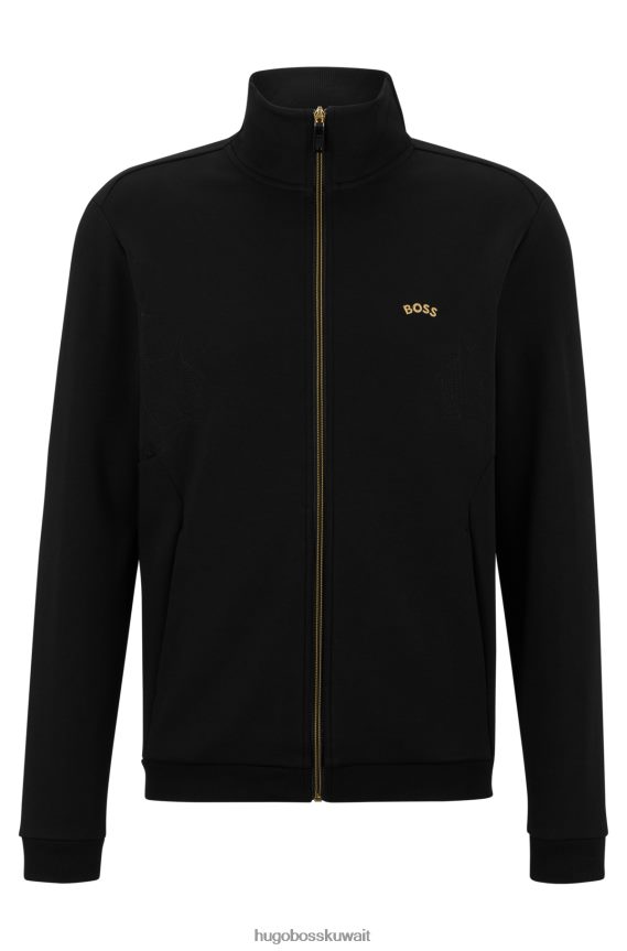 4TFNJN1242 أسود Hugo Boss سويت شيرت أسود بسحاب من مزيج القطن مع عمل فني موسمي