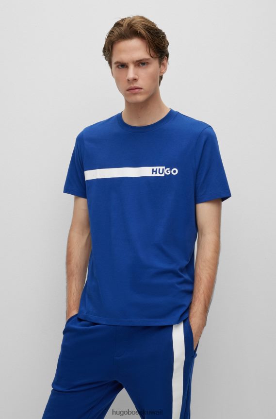 4TFNJN1243 أزرق Hugo Boss تي شيرت من الجيرسي القطني مع شعار عمل فني باللون الأزرق هوغو