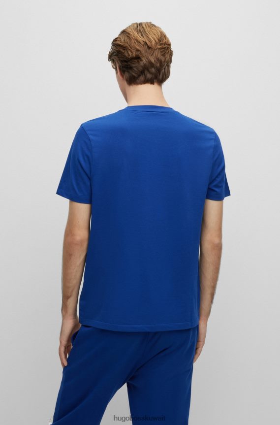 4TFNJN1243 أزرق Hugo Boss تي شيرت من الجيرسي القطني مع شعار عمل فني باللون الأزرق هوغو