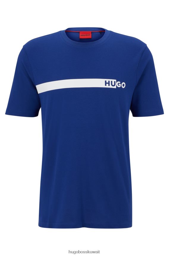 4TFNJN1243 أزرق Hugo Boss تي شيرت من الجيرسي القطني مع شعار عمل فني باللون الأزرق هوغو